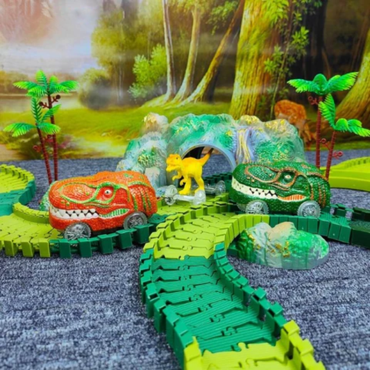 Circuito de dinosaurios con coches eléctricos