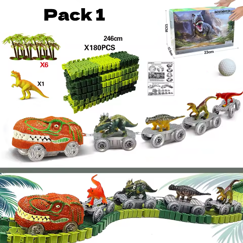 Circuito de dinosaurios con coches eléctricos