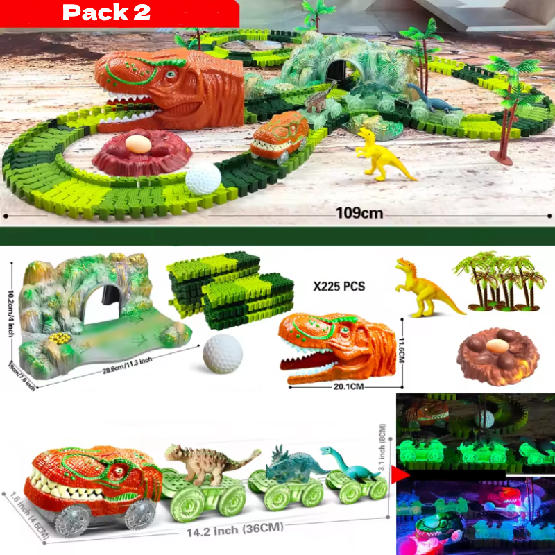 Circuito de dinosaurios con coches eléctricos