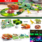 Circuito de dinosaurios con coches eléctricos
